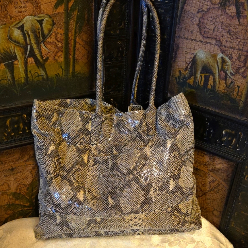 Halogen Snake Embossed Leather Bag
